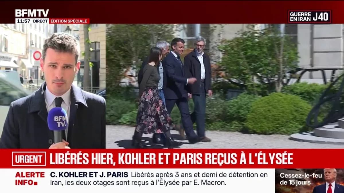 Cécile Kohler et Jacques Paris accueillis à l'Élysée après leur libération d'Iran